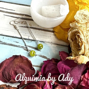 Peridot extra long balanced bar dangle silver earrings/August birthstone